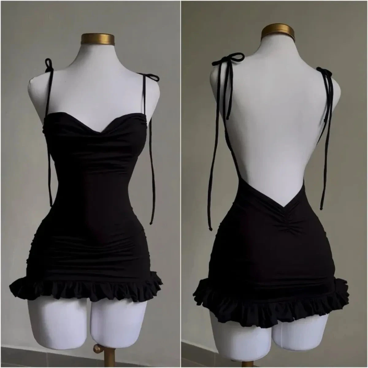 Y2K Lace-Up Open Back Mini Dress - Sexy Slim Fit Skirt
