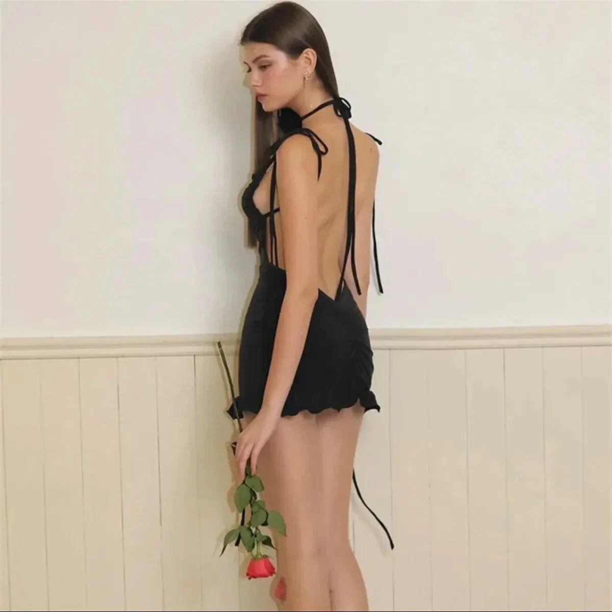 Y2K Lace-Up Open Back Mini Dress - Sexy Slim Fit Skirt - Image 10