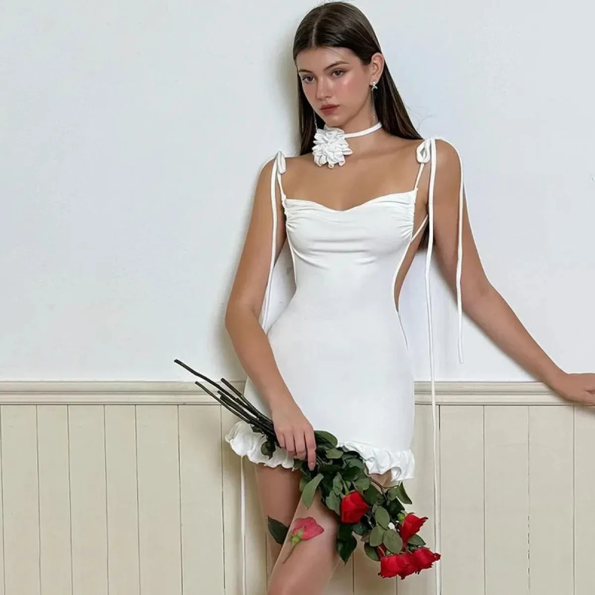 Y2K Lace-Up Open Back Mini Dress - Sexy Slim Fit Skirt - Image 8