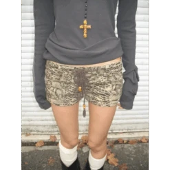 Pattern Print Lace-Up Shorts – Y2K Low Waist E-Girl Vintage Style
