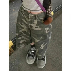 Camouflage Wide-Leg Denim Shorts – Y2K Vintage Streetwear